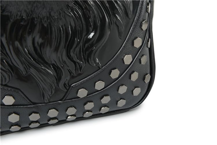 kiisy 3D Lion Leather Laptop Backpack Unique Designer Fashion Travel Rivet Punk Backpack (Black G)