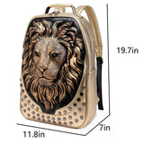 kiisy 3D Lion Leather Laptop Backpack Unique Designer Fashion Travel Rivet Punk Backpack (Black G)