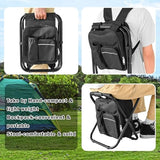 Kikerike Backpack Stool Cooler Chair Heavy Duty 300 LBS Max Load Portable Lightweight Folding Fishing Cooler for Camping Hunting Fishing - Black