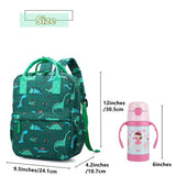 KingCheer Cute Preschool Backpack Toddler School Book Bag for Girls Boys Kids Kindergarten Nursery Travel Bag with Chest Strap(12inch, Green Dinosaur)