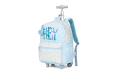 kingdisen Cute travelers club blue Rolling Backpack for women with wheels Rolling cart (HEY BLUE)