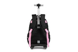 kingdisen Women Large Rolling travel Backpack for kids, Wheeled Backpack with Adjustable Shoulder Straps, Nylon Book Bag 3pc Set (BOWKNOT BLACK)