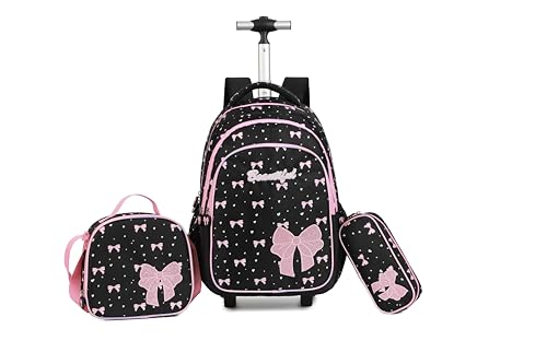 kingdisen Women Large Rolling travel Backpack for kids, Wheeled Backpack with Adjustable Shoulder Straps, Nylon Book Bag 3pc Set | Backpacks4Less