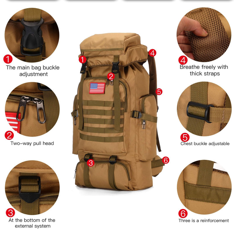 King'sGuard 70L Camping Hiking Backpack Tactical Backpack Military Molle Rucksack Backpack for Outdoor