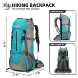 King'sGuard 70L Hiking Backpack with Rain Cover Lightweight Waterproof Travel Camping Backpack Large Backpacking Pack for Men and Women (Lake Blue)