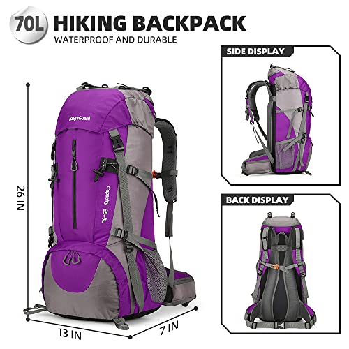 King'sGuard 70L Hiking Backpack with Rain Cover Lightweight Waterproof Travel Camping Backpack Large Backpacking Pack for Men and Women (Purple)