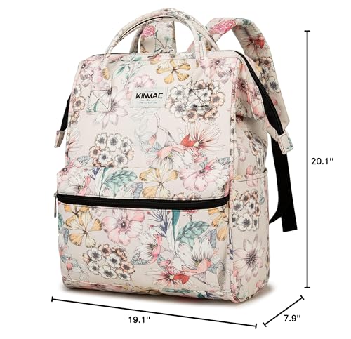 Kinmac Wide Open Style Laptop Backpack for Laptop Up to 15.6 Inch Men Women Travel Outdoor Backpack (Floral)