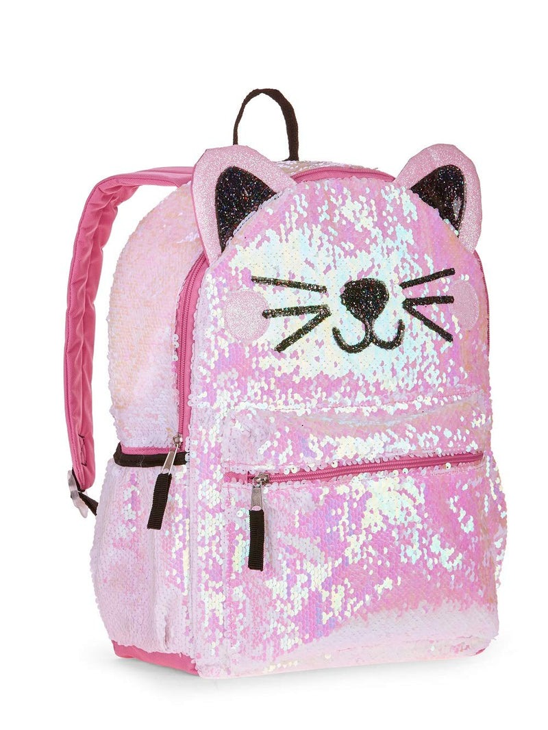 Kitty Cat Sequin Backpack for Girls - Deluxe Kitten Backpack with 2 Way Sequins, 16 Inch