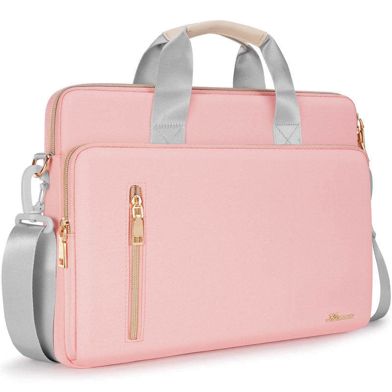 KIZUNA Laptop Bag Case 15.6 Inch Computer Shoulder Messenger Sleeve Briefcase For 16" MacBook Pro M1 M2 Max/16 Lenovo IdeaPad Flex 5i/Thinkbook 16+ /15.6" HP Envy x360 15/Dell XPS 15/LG Gram 15,Pink