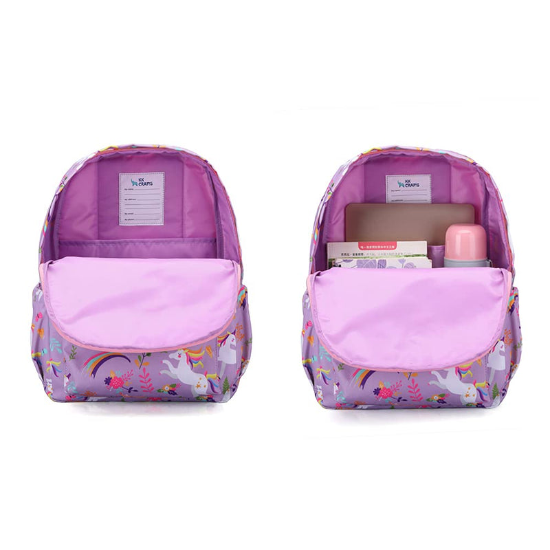 KK CRAFTS Preschool Backpack Kindergarten Little Kids Toddler Elementary School Backpacks for Boys and Girls with Chest Strap(15Inch, Purple Unicorn)