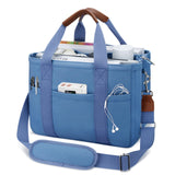 KKXIU Canvas Tote Bag for Women with Zipper and Compartments Crossbody Large Bible Messenger Purse Bag With Pockets - Blue