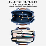KKXIU Canvas Tote Bag for Women with Zipper and Compartments Crossbody Large Bible Messenger Purse Bag With Pockets - Blue