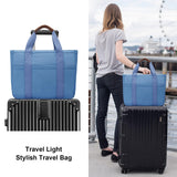 KKXIU Canvas Tote Bag for Women with Zipper and Compartments Crossbody Large Bible Messenger Purse Bag With Pockets - Blue