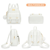 KKXIU Girls Small Backpack Purse Vegan Leather Quilted Mini Daypack for Women Trendy Bookbag (White)