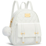 KKXIU Girls Small Backpack Purse Vegan Leather Quilted Mini Daypack for Women Trendy Bookbag (White)