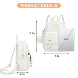 KKXIU Girls Small Backpack Purse Vegan Leather Quilted Mini Daypack for Women Trendy Bookbag (White)
