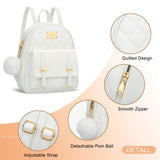 KKXIU Girls Small Backpack Purse Vegan Leather Quilted Mini Daypack for Women Trendy Bookbag (White)
