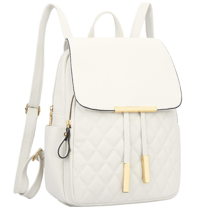 KKXIU Quilted Trendy Leather Backpack Purse for Women and Ladies Shoulder Travel Daypacks Bags (White)
