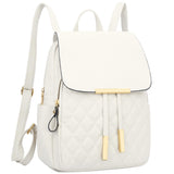 KKXIU Quilted Trendy Leather Backpack Purse for Women and Ladies Shoulder Travel Daypacks Bags (White)