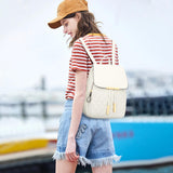 KKXIU Quilted Trendy Leather Backpack Purse for Women and Ladies Shoulder Travel Daypacks Bags (White)