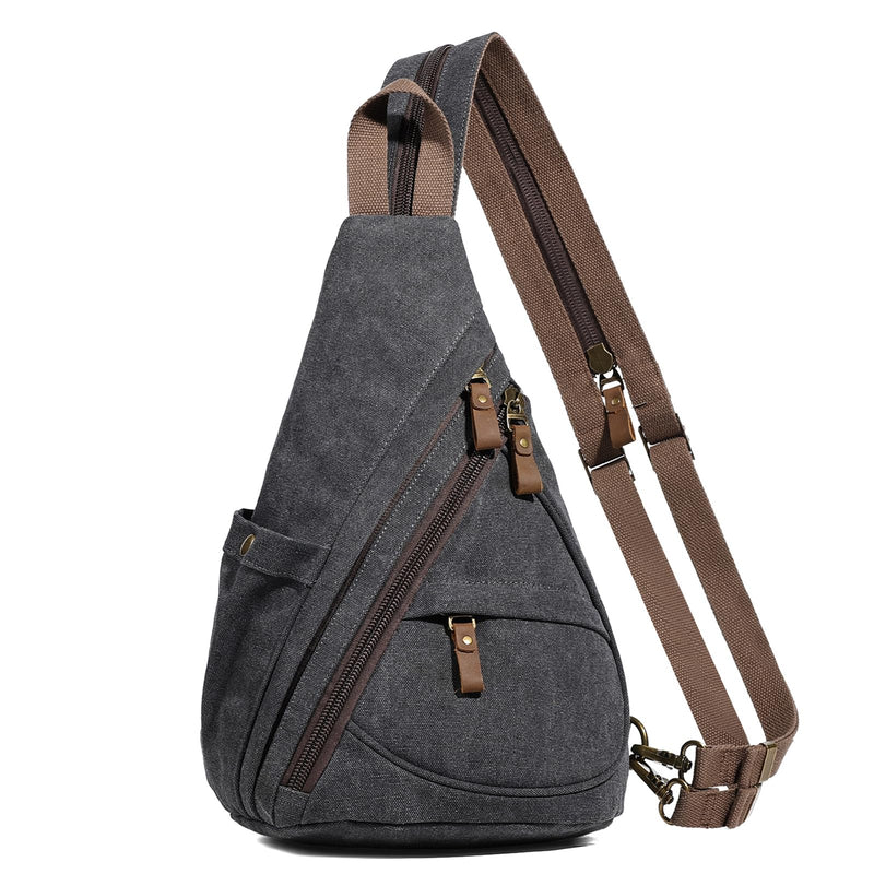 KL928 Canvas Sling Bag - Small Crossbody Backpack Shoulder Casual Daypack Rucksack for Men Women(Large Version,Black) | Backpacks4Less