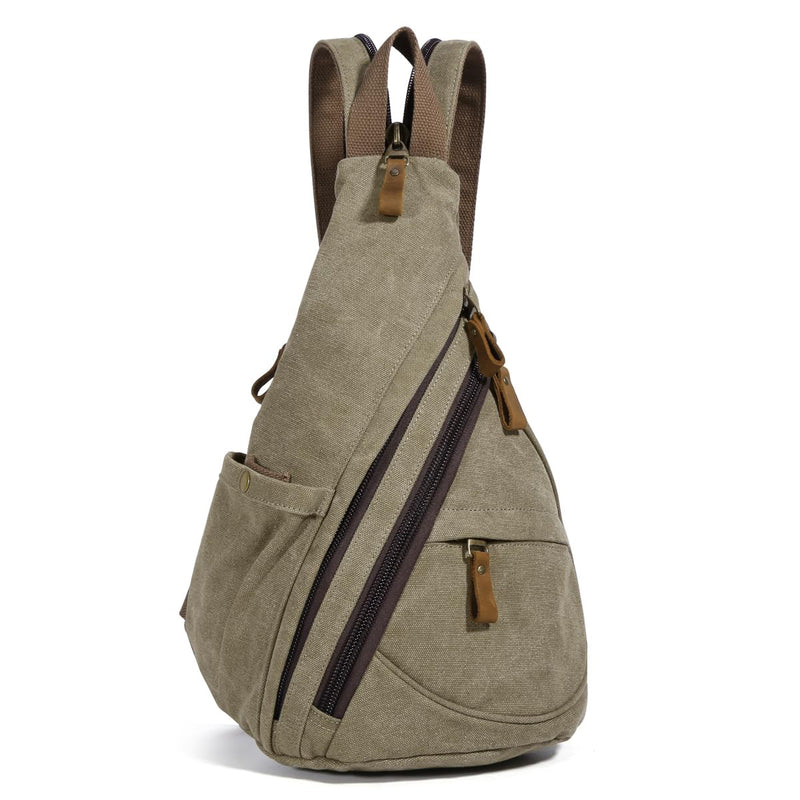 KL928 Canvas Sling Bag - Small Crossbody Backpack Shoulder Casual Daypack Rucksack for Men Women(Large Version,Olive Green)