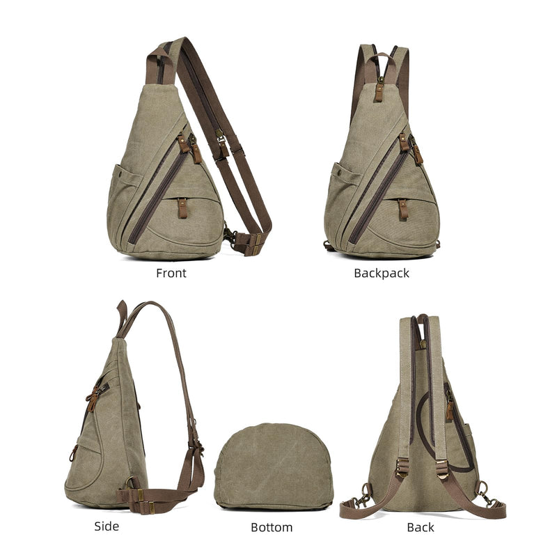 KL928 Canvas Sling Bag - Small Crossbody Backpack Shoulder Casual Daypack Rucksack for Men Women(Large Version,Olive Green)
