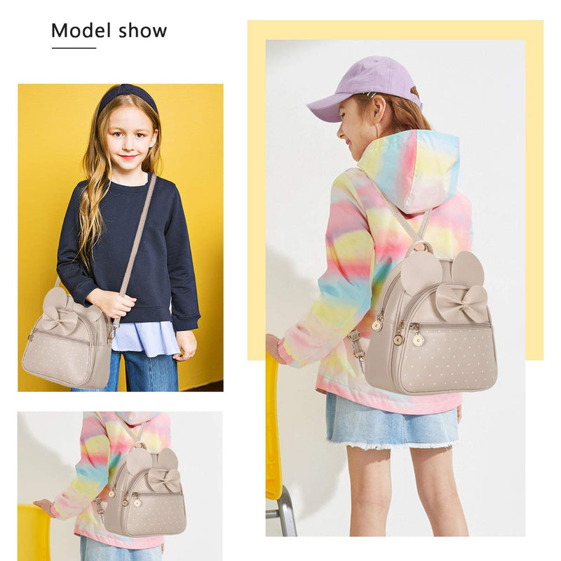 KL928 Girls Bowknot Polka Dot Cute Mini Backpack Small Daypacks Convertible Shoulder Bag Purse for Women (Khaki)