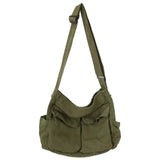 KlaOYer Canvas Messenger Bag Large Hobo Bag Crossbody Shoulder Bag Tote Bag with Pocket for Women and Men (Green)