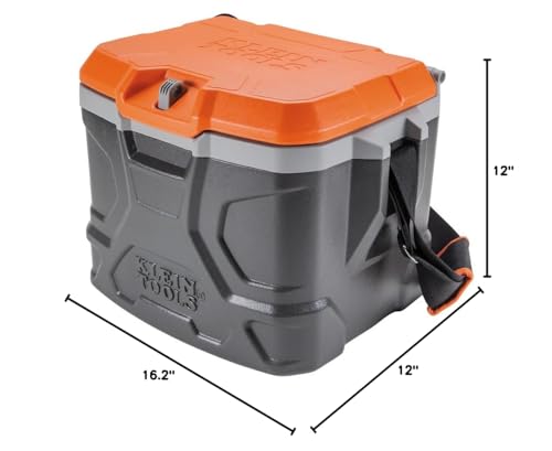 Klein Tools 55600 Work Cooler, 17 - Quart Lunch Box Holds 18 Cans, Keeps Cool 30 Hours, Seats 300 Lb, Tradesman Pro Tough Box