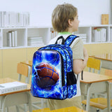 KLFVB 3PCS Boys Backpack, 17" Kids Bookbag and Lunch Box, Water Resistant Teenagers School Backpacks for Middle Elementary - Lightning Basketball