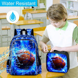 KLFVB 3PCS Boys Backpack, 17" Kids Bookbag and Lunch Box, Water Resistant Teenagers School Backpacks for Middle Elementary - Lightning Basketball