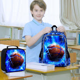 KLFVB 3PCS Boys Backpack, 17" Kids Bookbag and Lunch Box, Water Resistant Teenagers School Backpacks for Middle Elementary - Lightning Basketball