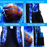 KLFVB 3PCS Boys Backpack, 17" Kids Bookbag and Lunch Box, Water Resistant Teenagers School Backpacks for Middle Elementary - Lightning Basketball