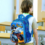 KLFVB 3PCS Boys Truck Backpack, Water Resistant Kids Bookbag with Lunch Box, 16" Preschool Backpacks for Elementary - Truck Blue