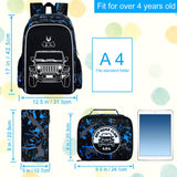 KLFVB 3PCS Truck Backpack for Boys, Luminous School Backpacks with Lunch Box, 17" Water Resistant Kids Camo Bookbag for Middle Elementary Teens to School Travel - Luminous Truck