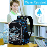 KLFVB 3PCS Truck Backpack for Boys, Luminous School Backpacks with Lunch Box, 17" Water Resistant Kids Camo Bookbag for Middle Elementary Teens to School Travel - Luminous Truck