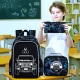 KLFVB 3PCS Truck Backpack for Boys, Luminous School Backpacks with Lunch Box, 17" Water Resistant Kids Camo Bookbag for Middle Elementary Teens to School Travel - Luminous Truck