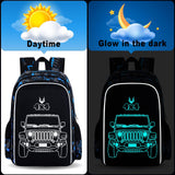 KLFVB 3PCS Truck Backpack for Boys, Luminous School Backpacks with Lunch Box, 17" Water Resistant Kids Camo Bookbag for Middle Elementary Teens to School Travel - Luminous Truck