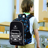 KLFVB 3PCS Truck Backpack for Boys, Luminous School Backpacks with Lunch Box, 17" Water Resistant Kids Camo Bookbag for Middle Elementary Teens to School Travel - Luminous Truck