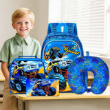 KLFVB 5PCS Kids Luggage Set for Boys, Cute Truck Rolling Wheels Suitcase for Toddler, Children Travel Carry - On Suitcase