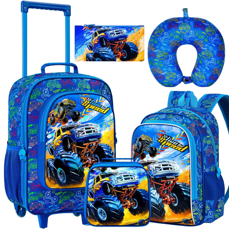 KLFVB 5PCS Kids Luggage Set for Boys, Cute Truck Rolling Wheels Suitcase for Toddler, Children Travel Carry - On Suitcase
