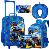 KLFVB 5PCS Kids Luggage Set for Boys, Cute Truck Rolling Wheels Suitcase for Toddler, Children Travel Carry - On Suitcase