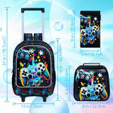 KLFVB Rolling Backpack for Boys, 3PCS Kids Roller Bookbag with Lunch Bag, Wheeled School Bag for Children - Game Console