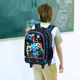 KLFVB Rolling Backpack for Boys, 3PCS Kids Roller Bookbag with Lunch Bag, Wheeled School Bag for Children - Game Console