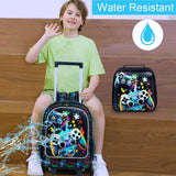 KLFVB Rolling Backpack for Boys, 3PCS Kids Roller Bookbag with Lunch Bag, Wheeled School Bag for Children - Game Console