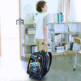 KLFVB Rolling Backpack for Boys, 3PCS Kids Roller Bookbag with Lunch Bag, Wheeled School Bag for Children - Game Console