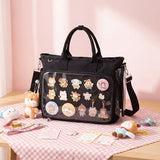 Klyyo Clyro Large Ita Backpack Shoulder Tote Bag Crossbody Handbags Kawaii Black Ita Purse with Clear PVC Insert for Pin Display Kpop Fan Anime (Pins Not Included)