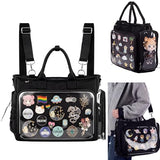 Klyyo Clyro Large Ita Backpack Shoulder Tote Bag Crossbody Handbags Kawaii Black Ita Purse with Clear PVC Insert for Pin Display Kpop Fan Anime (Pins Not Included)