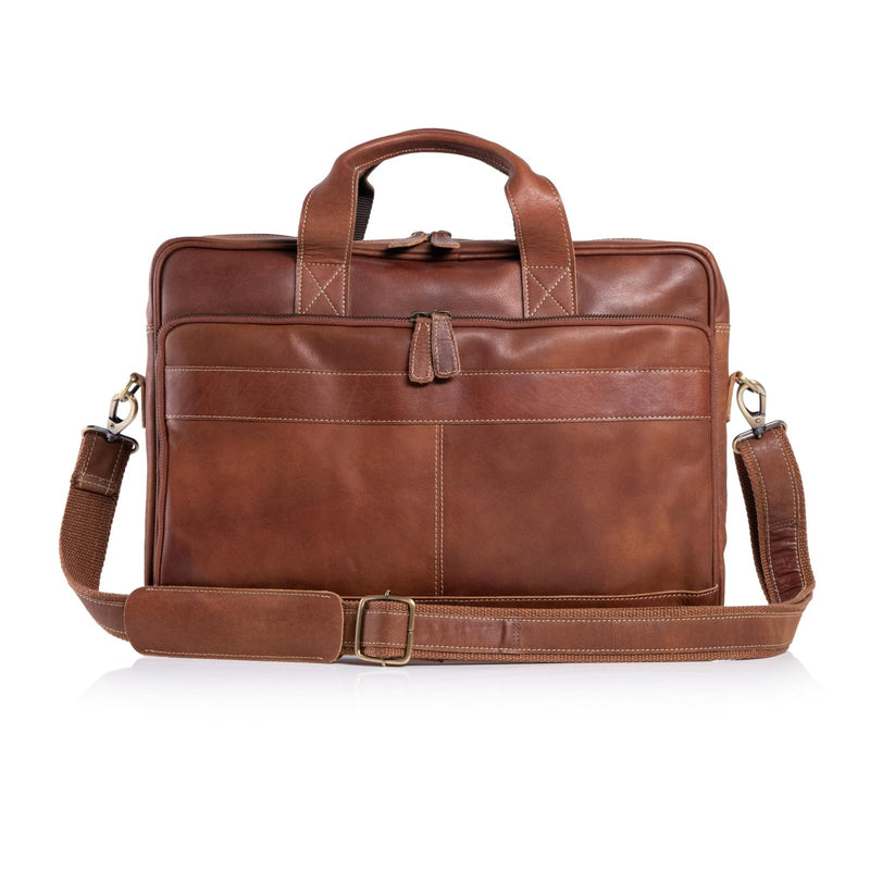 KomalC 16 Inch Leather briefcases Laptop Messenger Bags for Men and Women Best Office Satchel Bag (Tan)